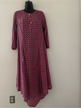 Women's Long Sleeve Geometric Maxi Dress - Pink Multi